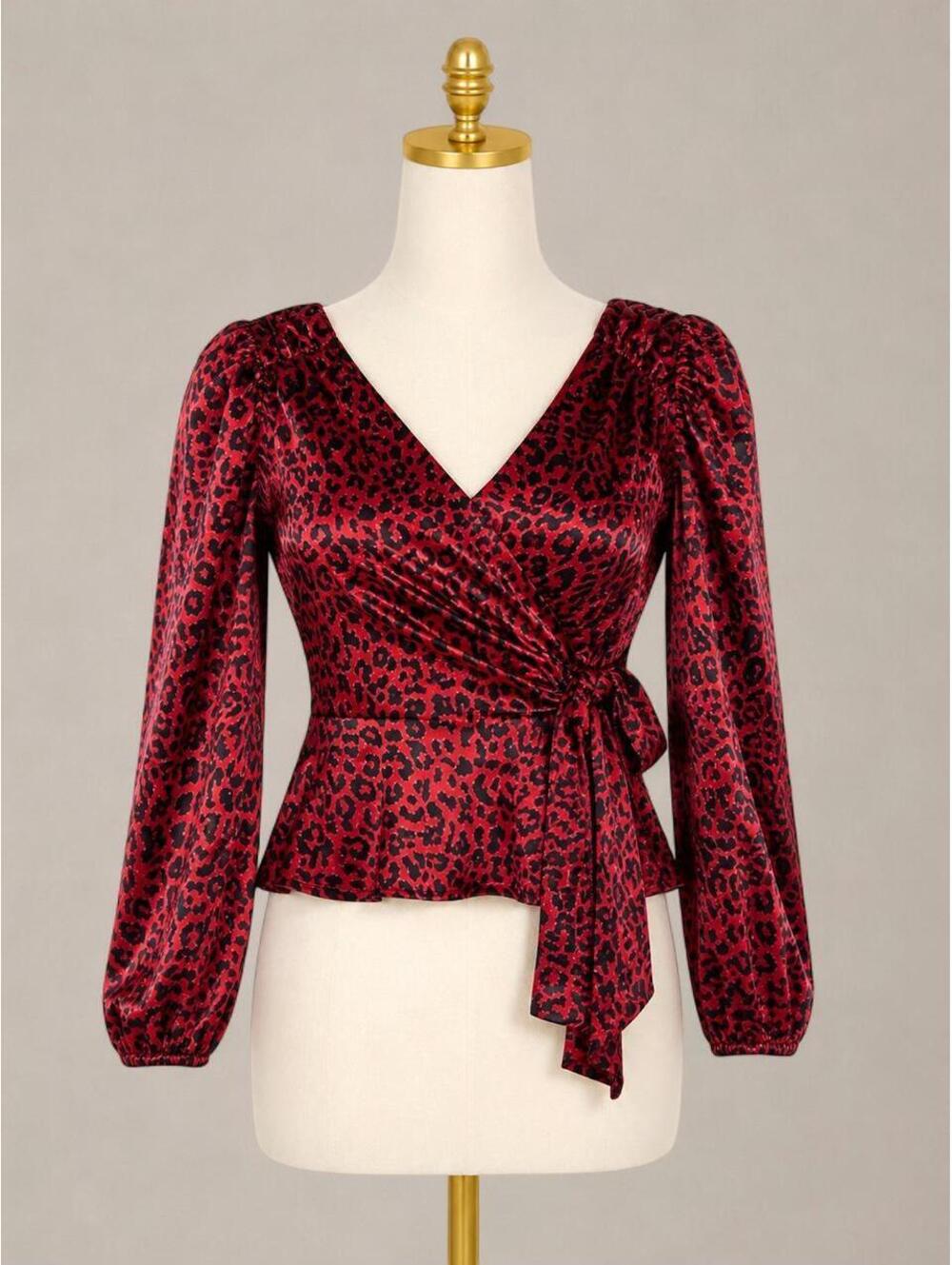 Lily White Red Leopard Wrap Top